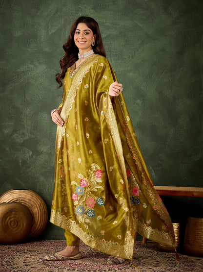 Embroidered Silk Blend Organza Meenakari Straight Suits With Dupatta (VC9738)