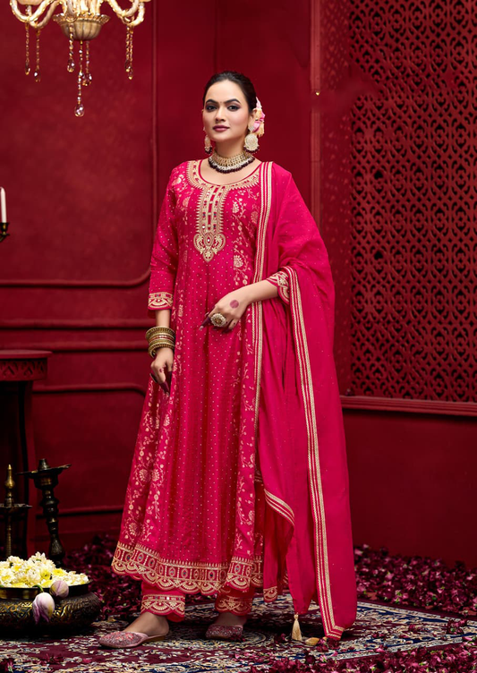 Red Embroidered Anarkali Suit (VC002)