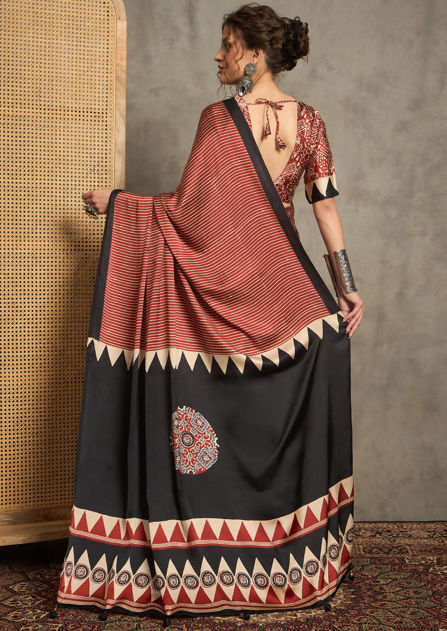 Pure Crepe Maroon Printed Designer Saree With Blouse Piece (NORAJRK110)
