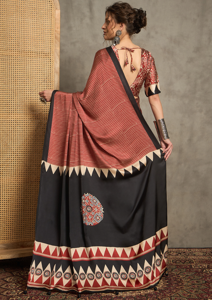 Pure Crepe Maroon Printed Designer Saree With Blouse Piece (NORAJRK110)