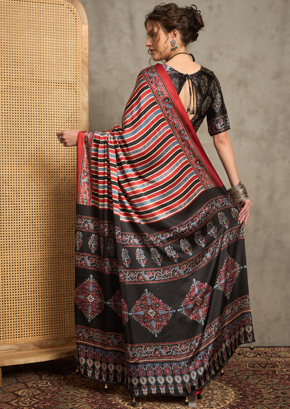 Crepe Maroon Printed Designer Saree With Blouse Piece (NORAJRK101)