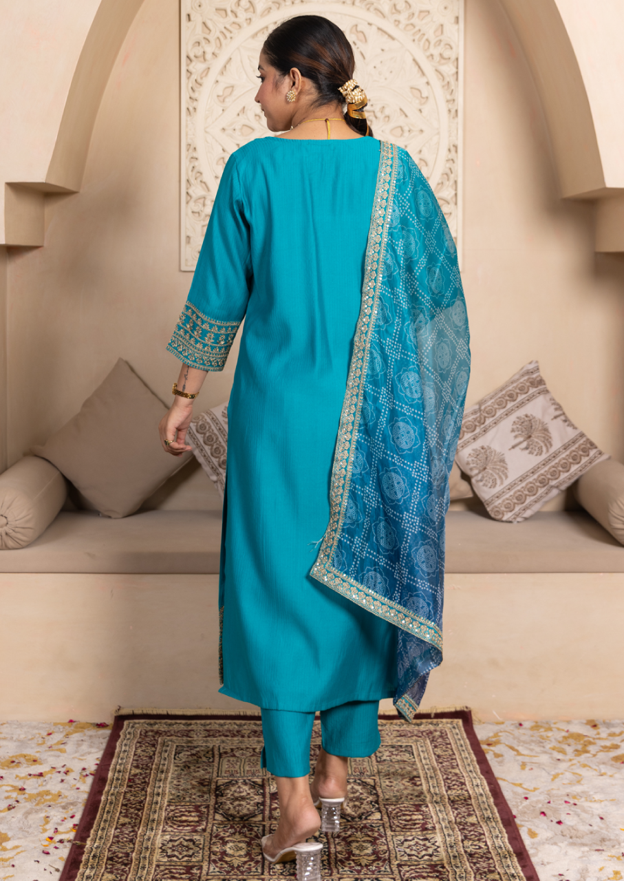 Majestic Teal Embroidered Suit Set (VC9780)