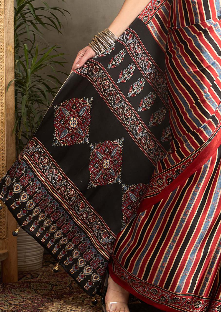 Crepe Maroon Printed Designer Saree With Blouse Piece (NORAJRK101)