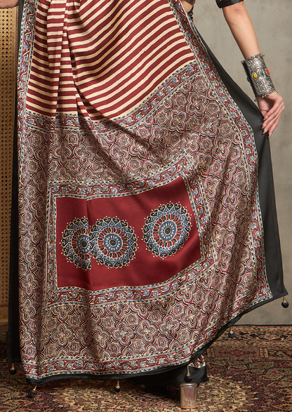 Pure Crepe Maroon Printed Designer Saree With Blouse Piece (NORAJRK104)