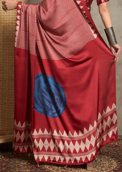 Pure Crepe Red Printed Designer Saree With Blouse Piece (NORAJRK108)