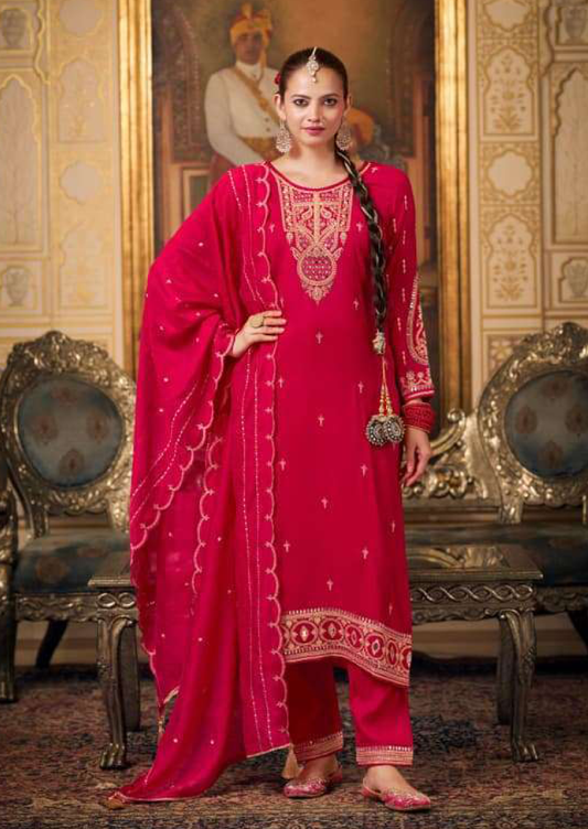 Red Georgette Embroidered Suit Set (VC003)