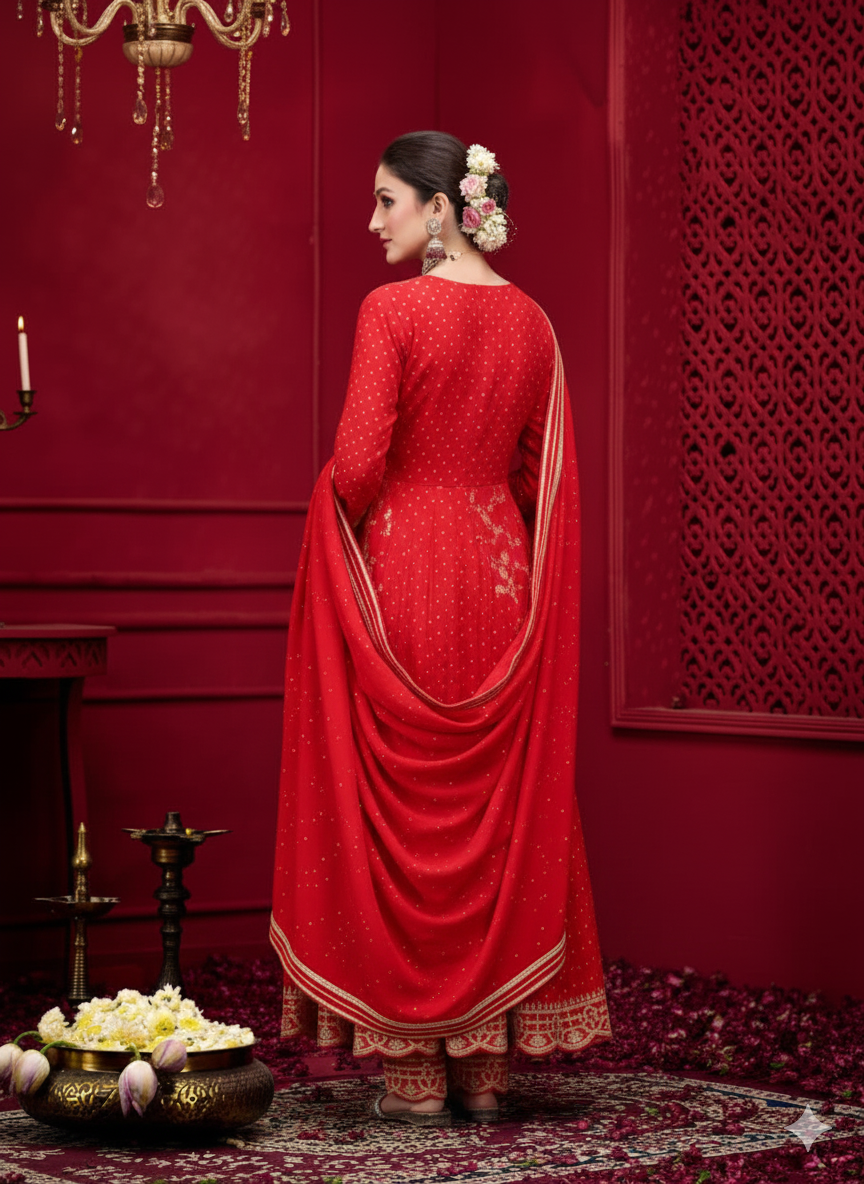Red Embroidered Anarkali Suit (VC002)