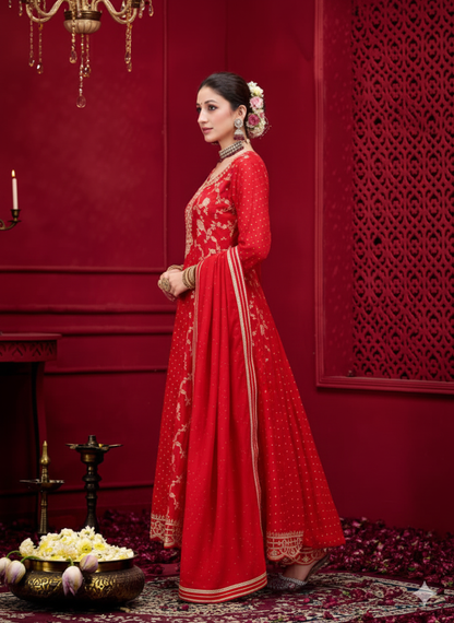 Red Embroidered Anarkali Suit (VC002)