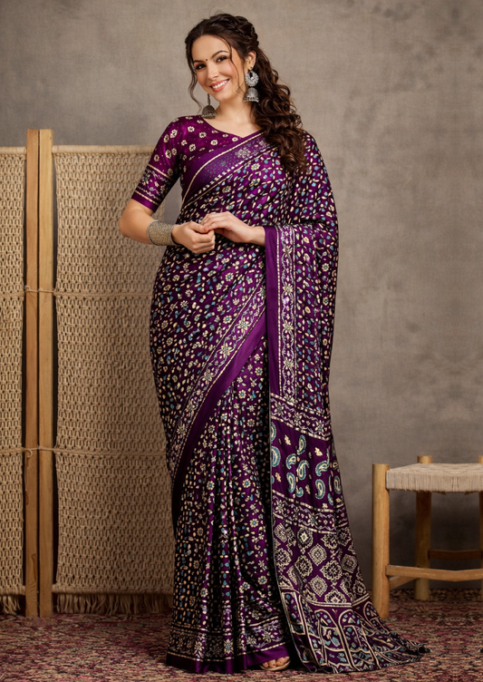 Pure Crepe Magenta Printed Designer Saree With Blouse Piece (MOHAR808)
