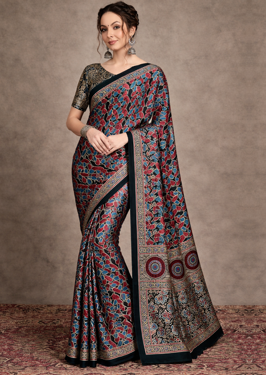Pure Crepe Black Printed Designer Saree With Blouse Piece (MOHAR810)
