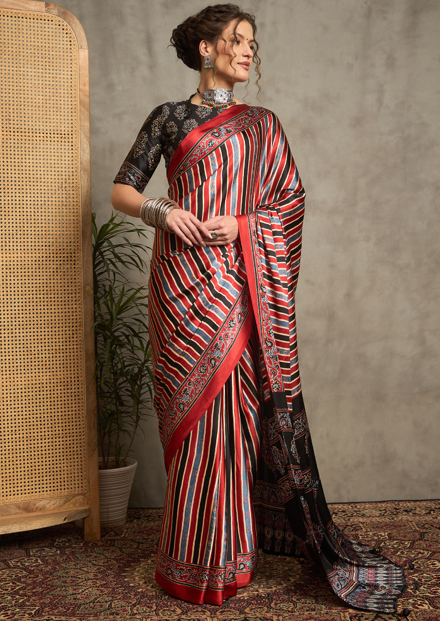 Crepe Maroon Printed Designer Saree With Blouse Piece (NORAJRK101)