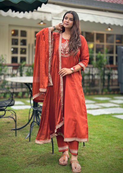 Silk Blend Premium rust-orange suit set (VC9730)