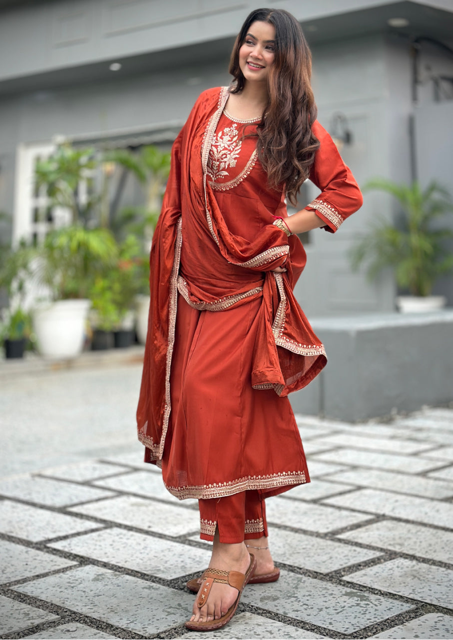 Silk Blend Premium rust-orange suit set (VC9730)