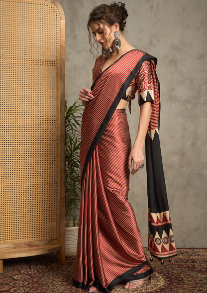Pure Crepe Maroon Printed Designer Saree With Blouse Piece (NORAJRK110)