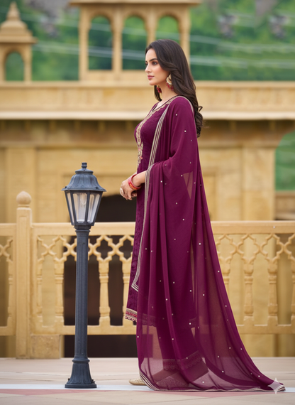 Plum Georgette Woven Suit Set (VC001)
