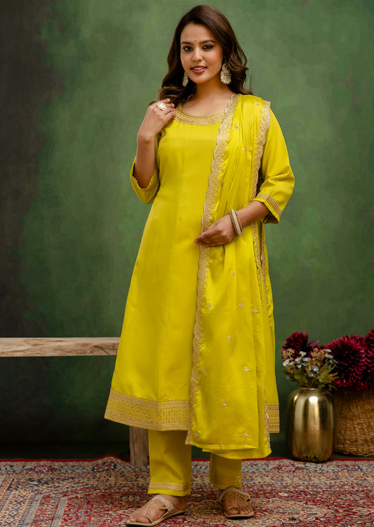 Lalita Lemon Stylish Anarkali Kurta Set (VV-9712-LEMON)