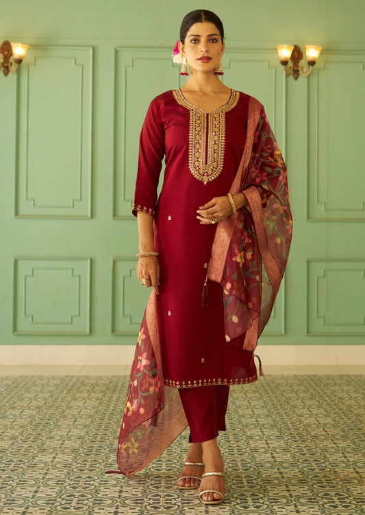 Bhuvika Beads Embroidered Maroon Women Kurta Set (VV-9720)