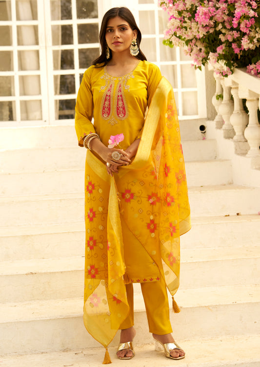 Akshara Yellow Silk Blend Kurta Set (VV-9720)