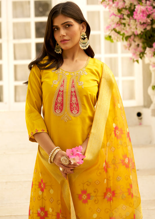 Akshara Yellow Silk Blend Kurta Set (VV-9720)