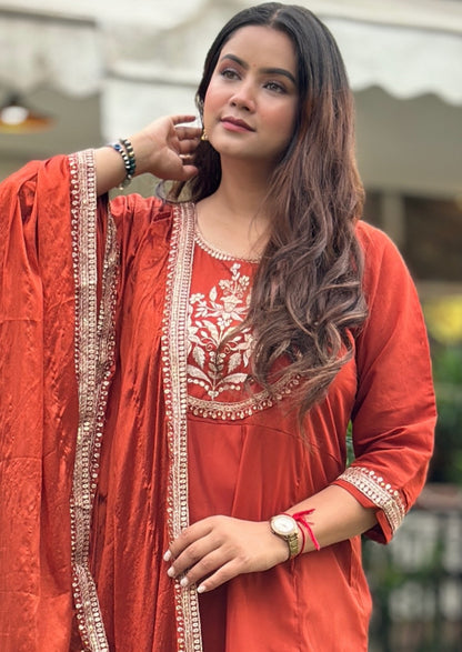 Silk Blend Premium rust-orange suit set (VC9730)