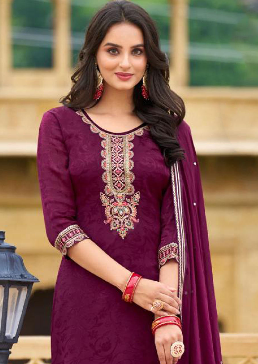 Plum Georgette Woven Suit Set (VC001)