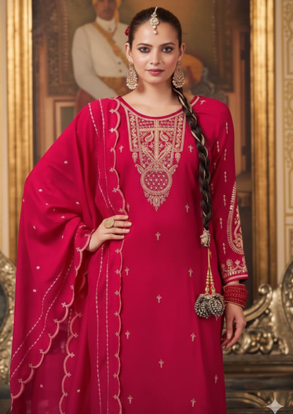 Red Georgette Embroidered Suit Set (VC003)