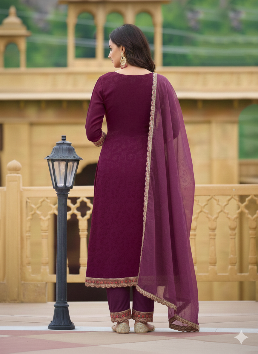 Plum Georgette Woven Suit Set (VC001)