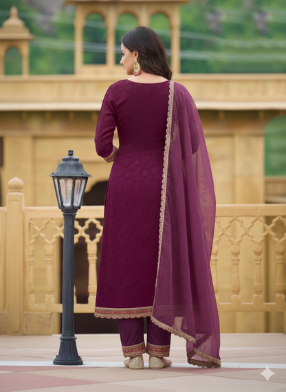 Plum Georgette Woven Suit Set (VC001)