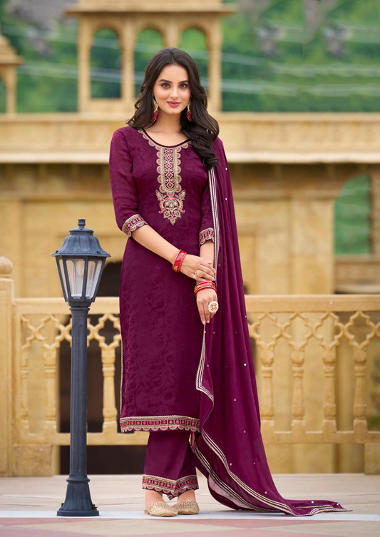 Plum Georgette Woven Suit Set (VC001)