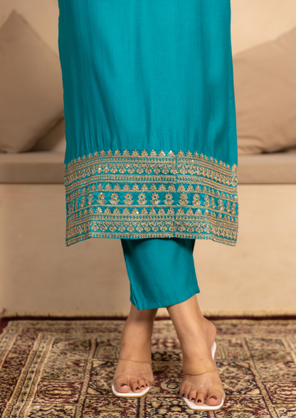Majestic Teal Embroidered Suit Set (VC9780)