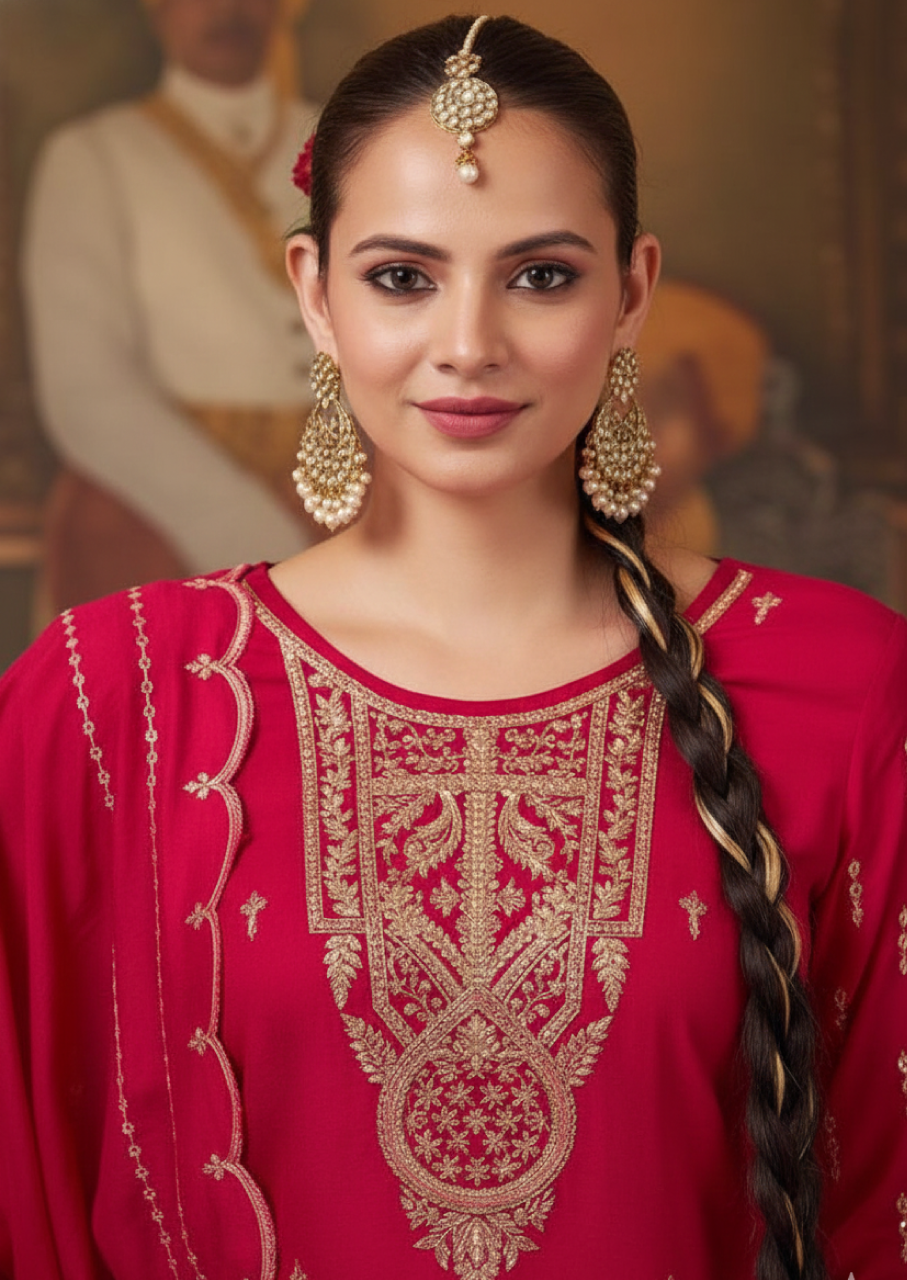 Red Georgette Embroidered Suit Set (VC003)