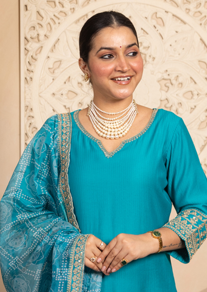 Majestic Teal Embroidered Suit Set (VC9780)